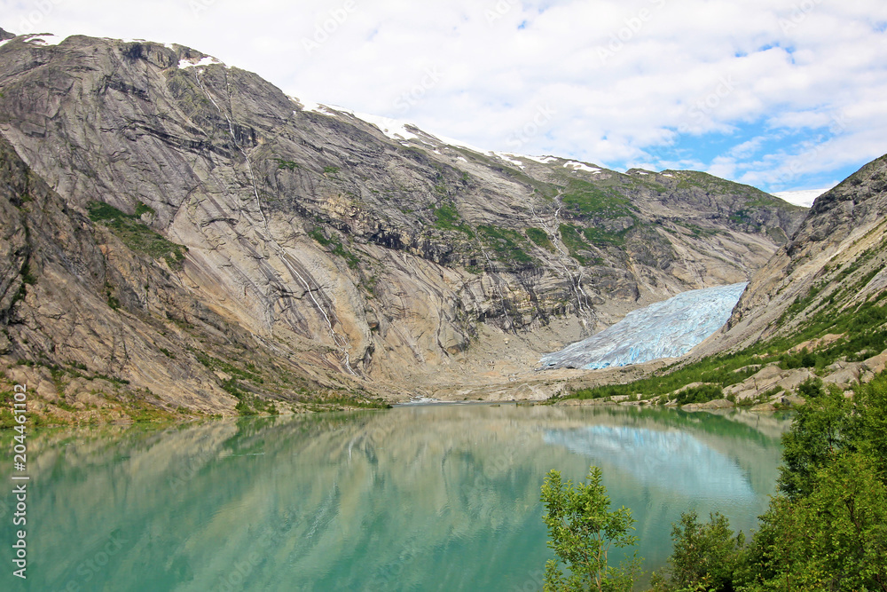 Nigardsbreen glacier, a beautiful arm of the large Jostedalsbreen glacier. Nigardsbreen lies about 30 kilometres north of the village of Gaupne in the Jostedalen valley, Norway, Europe