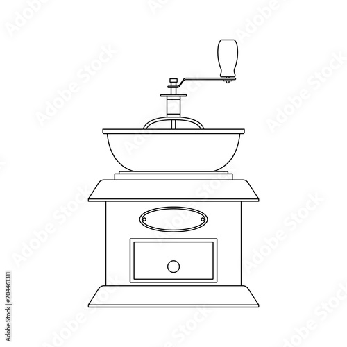 Vector black-and-white illustration of a retro of the manual coffee grinder.