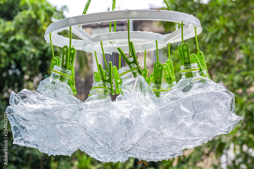 Crumpled plastic bottles for recycle