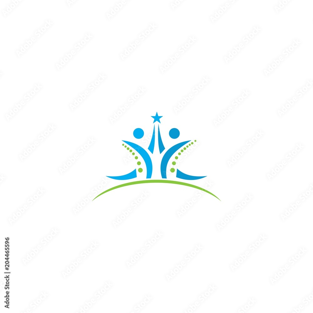 Sport fitness business success icon the logo with man and star, tar logo and children design combination, green and blue color