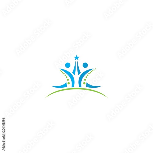 Sport fitness business success icon the logo with man and star, tar logo and children design combination, green and blue color