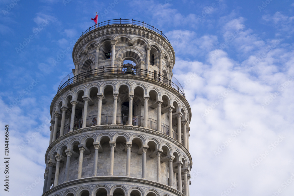 PISA, Italy - SEPTEMBER 7, 2016. Leaning Tower Pisa. The top of the tower