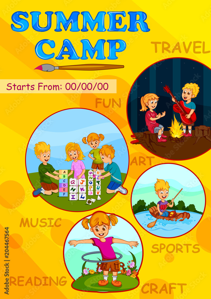 Fototapeta premium Kids making sand castle in summer camp