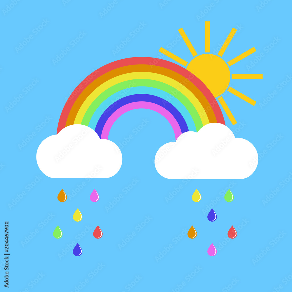 rainbow with sun and blains on a blue background rainbow with sun and blains on a blue background