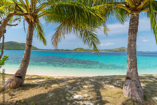 Tropical beach seascape view on the Bulog Dos island  Palawan  Philippines