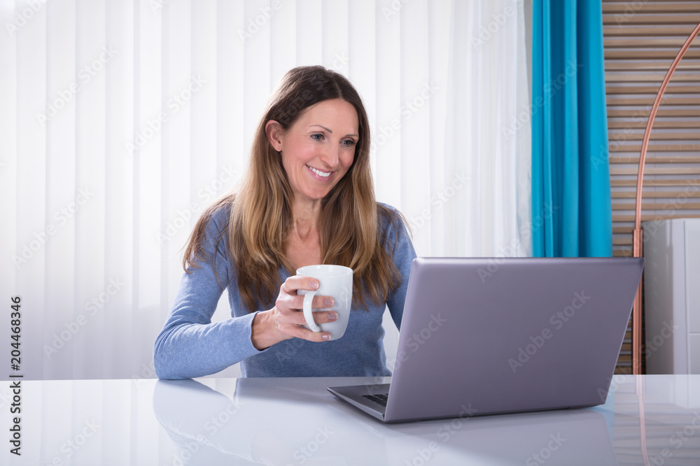 Happy Woman Looking At Laptop Happy Woman Looking At Laptop