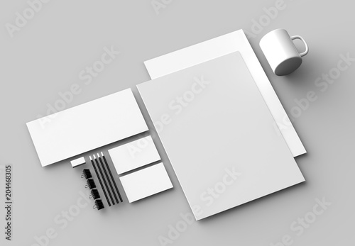 Corporate identity stationery mock up isolated on gray background. 3D illustrating. photo