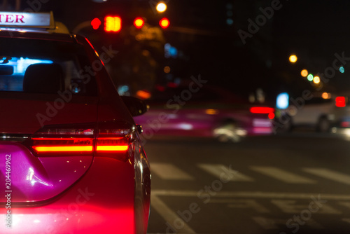 Traffic jams in Bangkok city - row of cars on the bad traffic at night time © bigy9950