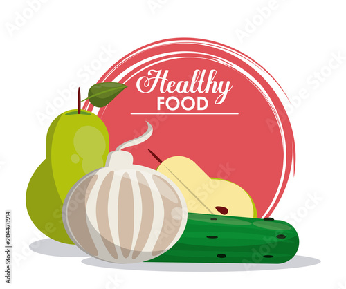 Healthy food vegetables and fruits vector illustration graphic design