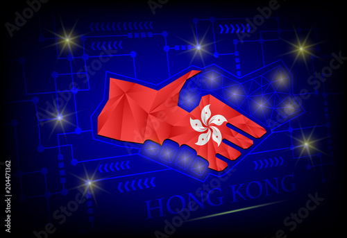 Handshake logo made from the flag of Hong Kong