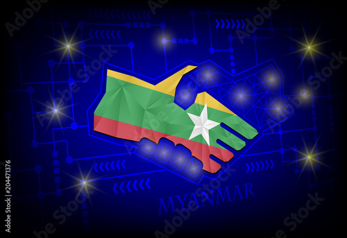 Handshake logo made from the flag of Myanmar