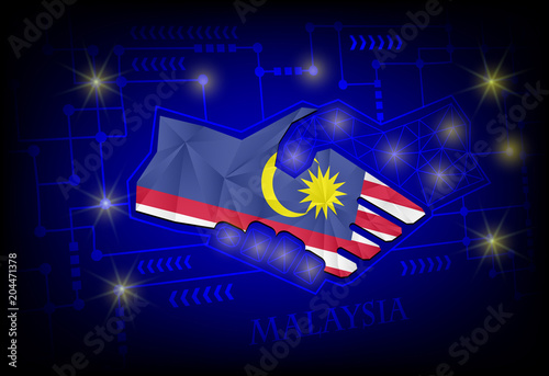 Handshake logo made from the flag of Malaysia.