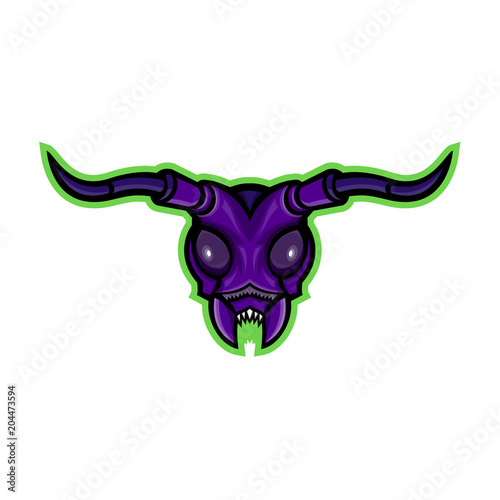 Mascot icon illustration of head of a Long-horned beetle or longicorn, an insect of the family Cerambycidae viewed from front on isolated background in retro style.