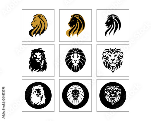 lion head silhouette image vector icon set