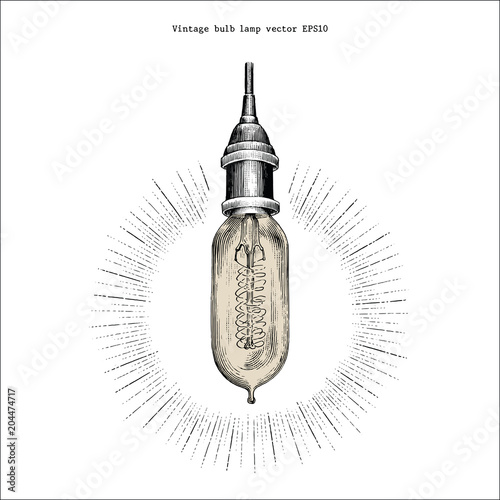 Fotografie, Tablou Vintage bulb lamp hand drawing engraving style