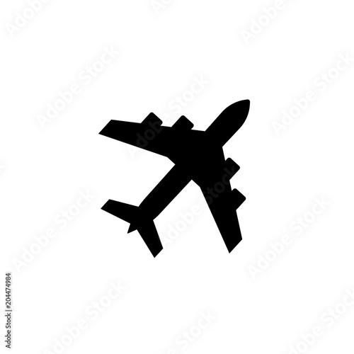 Black airplane icon. Jetliner simple symbol illustration