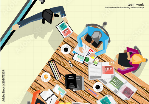 Business Meeting Training  Brainstorm for Success Creativity  Idea and  Plan  think analyze creative work,flat design illustration.