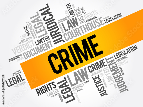 Crime word cloud collage, law concept background