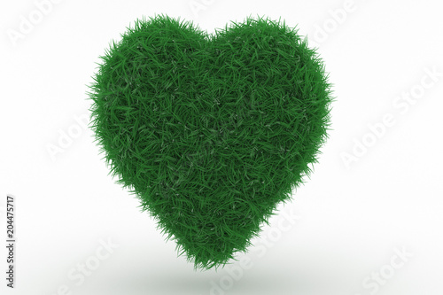 3D Illustration, Shape of a Heart with green Grass