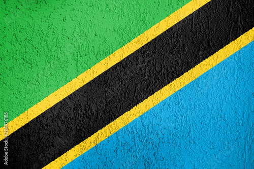 Texture of Tanzania flag on the wall of the plaster. 