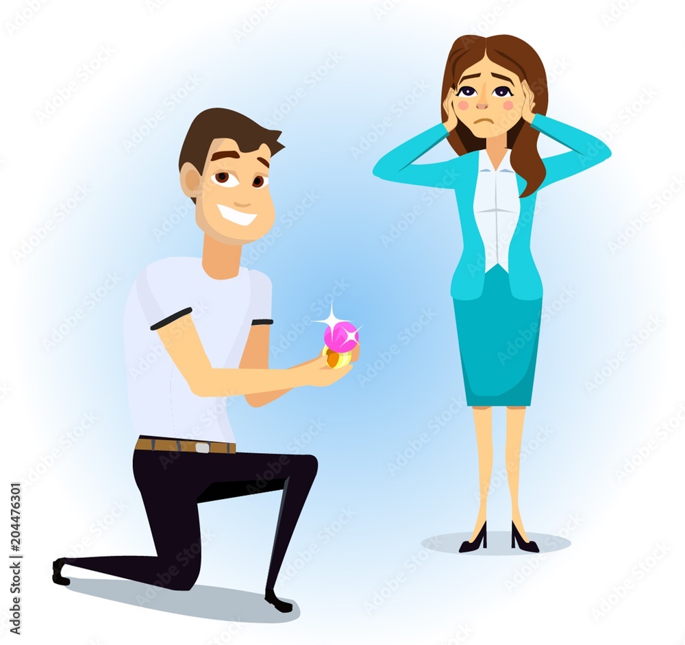 Man character proposing woman to be his wife. You will marry me concept. Man character proposing woman to be his wife. You will marry me concept.