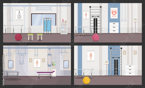 Rooms for physiotherapy sessions. Four banner. Vector image.