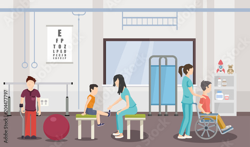 Rehabilitation center of kids. Vector image.