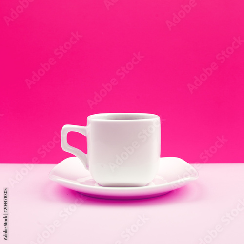 Minimal concept of white coffee cup on vivid background with copy space, stylish set, isolated