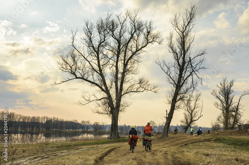 Bicyclists near Oka river in Pavlovo, Russia