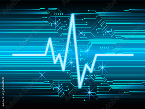 binary circuit board future technology, blue ekg wave cyber security concept background, abstract hi speed digital internet.motion move blur. pixel vector