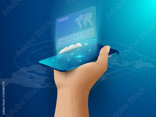 Smart technology and Cryptocurrency and blockchain Isometric Concept. modern technology with Mobile Phone and smart watch. analysts and managers working on blockchain start up