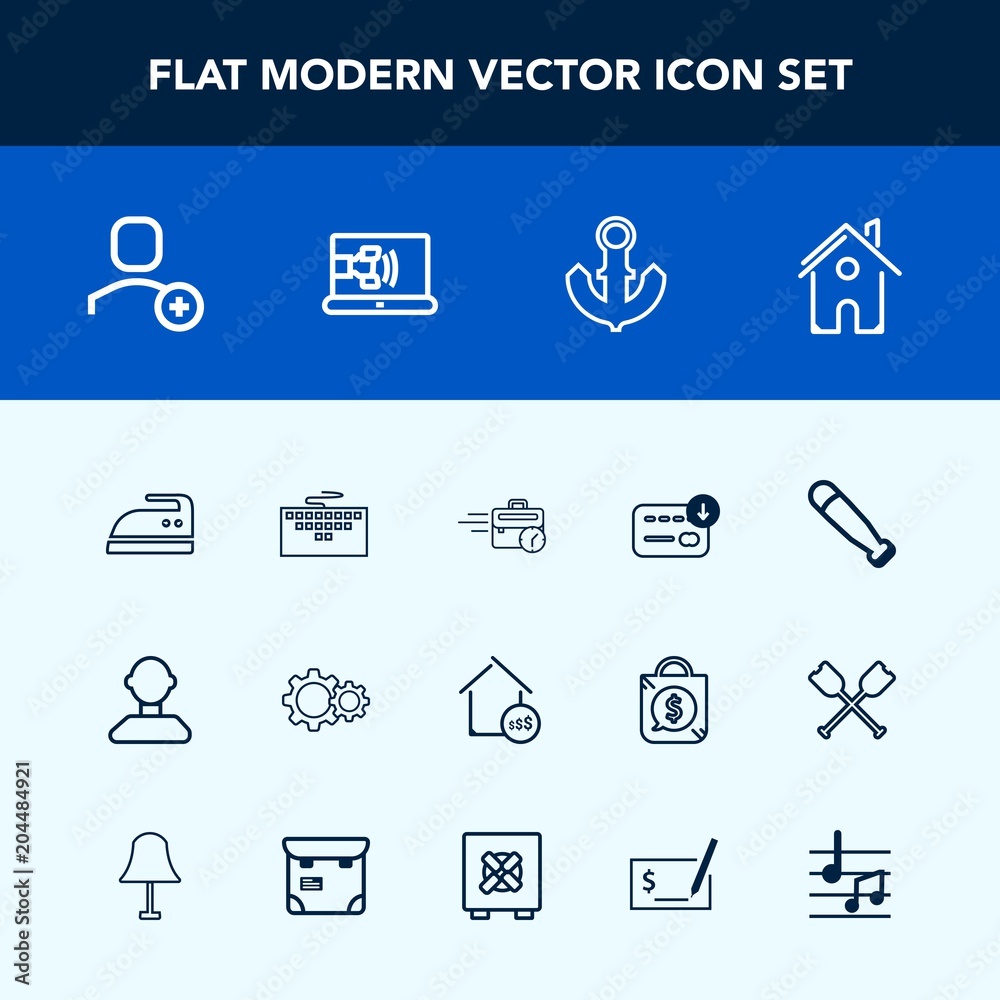 Modern, simple vector icon set with user, baseball, housework, sport, money, sitting, web, house, building, equipment, boat, computer, ironing, keyboard, work, anchor, delete, internet, real icons Modern, simple vector icon set with user, baseball, housework, sport, money, sitting, web, house, building, equipment, boat, computer, ironing, keyboard, work, anchor, delete, internet, real icons