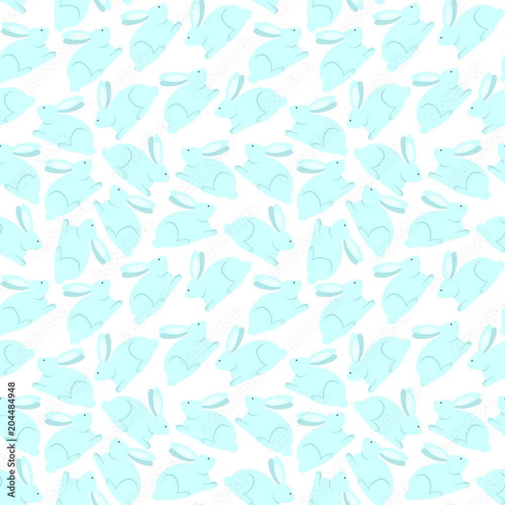 Seamless pattern with light blue rabbits. Perfect for children's textiles and gift wrapping paper. Seamless pattern with light blue rabbits. Perfect for children's textiles and gift wrapping paper.