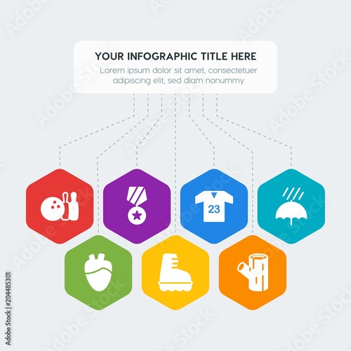 Flat geometric health, sports, nature infographic steps template with 7 options for presentations, advertising, annual reports