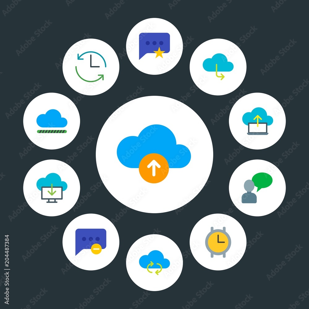 Fototapeta premium cloud and networking, chat and messenger, time Infographic Circle flat Icons Set. Contains such Icons as network, data, computer, phone, background, text and more. Fully Editable. Pixel Perfect