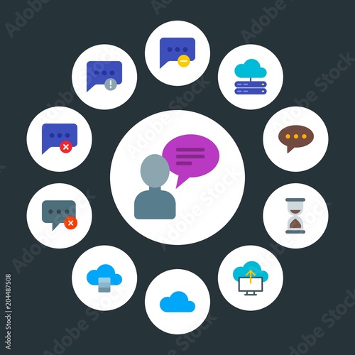 cloud and networking  chat and messenger  time Infographic Circle flat Icons Set. Contains such Icons as database   speech   close   timer   bubble   web   stop and more. Fully Editable. Pixel Perfect