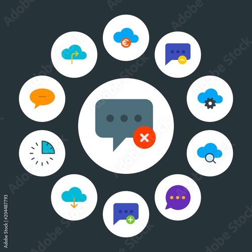 Fototapeta Naklejka Na Ścianę i Meble -  cloud and networking, chat and messenger, time Infographic Circle flat Icons Set. Contains such Icons as delete,  connection,  close,  cloud,  search,  min,  15 and more. Fully Editable. Pixel Perfect