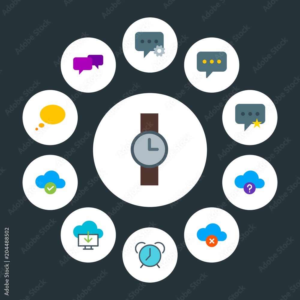 cloud and networking, chat and messenger, time Infographic Circle flat Icons Set. Contains such Icons as data, cellphone, concept, alarm, wristwatch, cloud and more. Fully Editable. Pixel Perfect cloud and networking, chat and messenger, time Infographic Circle flat Icons Set. Contains such Icons as data, cellphone, concept, alarm, wristwatch, cloud and more. Fully Editable. Pixel Perfect