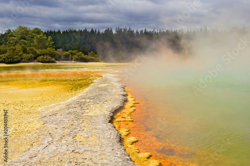 Steaming water at the Champagne Pool, Waiotapu Thermal Reserve, Rotorua, New Zealand.