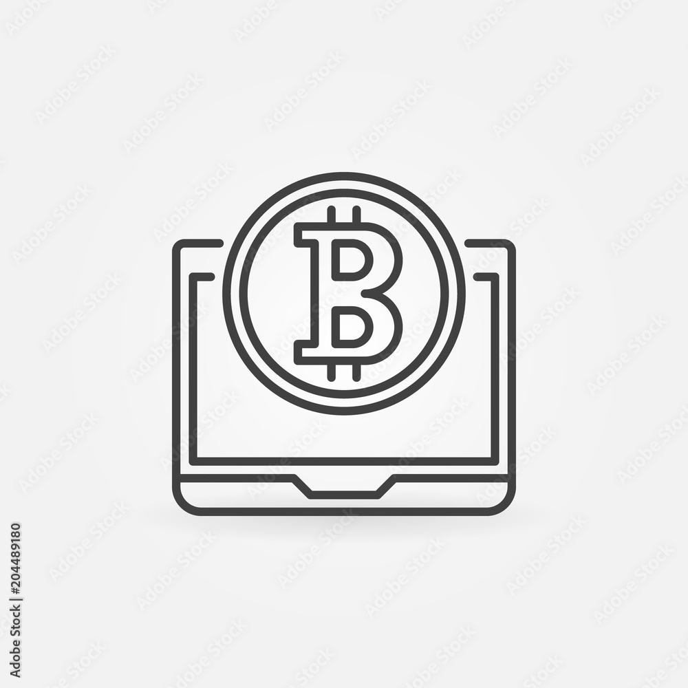 Bitcoin coin with laptop vector outline icon or design element Bitcoin coin with laptop vector outline icon or design element