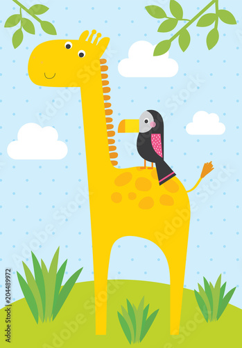 Giraffe and bird illustration design