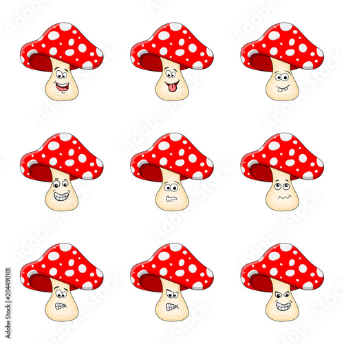 cartoon toadstool character set isolated on white background