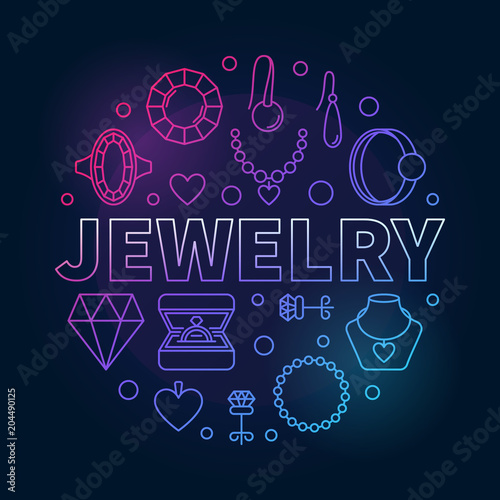 Vector Jewelry round colored outline creative illustration