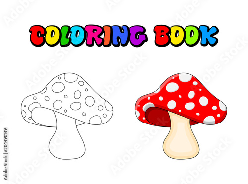 cartoon  toadstool coloring book isolated on white background
