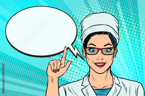 The woman doctor says or recommends, a comic book bubble