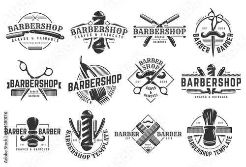 A set of Barbershop vintage Logo template on isolated white background photo