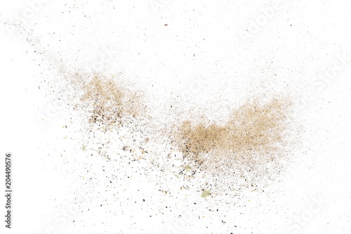Organic plant dust texture isolated on white background, top view