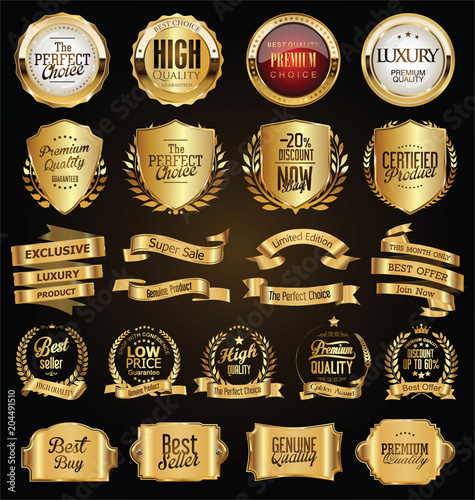 Golden badges and labels retro vintage design collection