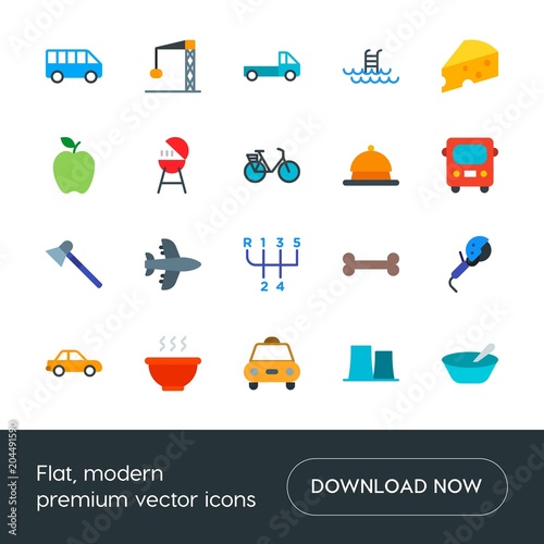 Fototapeta Naklejka Na Ścianę i Meble -  Modern Simple Set of transports, food, industry, hotel Vector flat Icons. Contains such Icons as  side, truck,  hot, soup, breakfast,  dish and more on white background. Fully Editable. Pixel Perfect