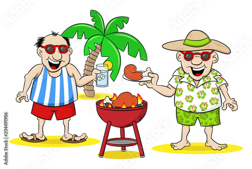 zwei Männer grillen im Sommer 